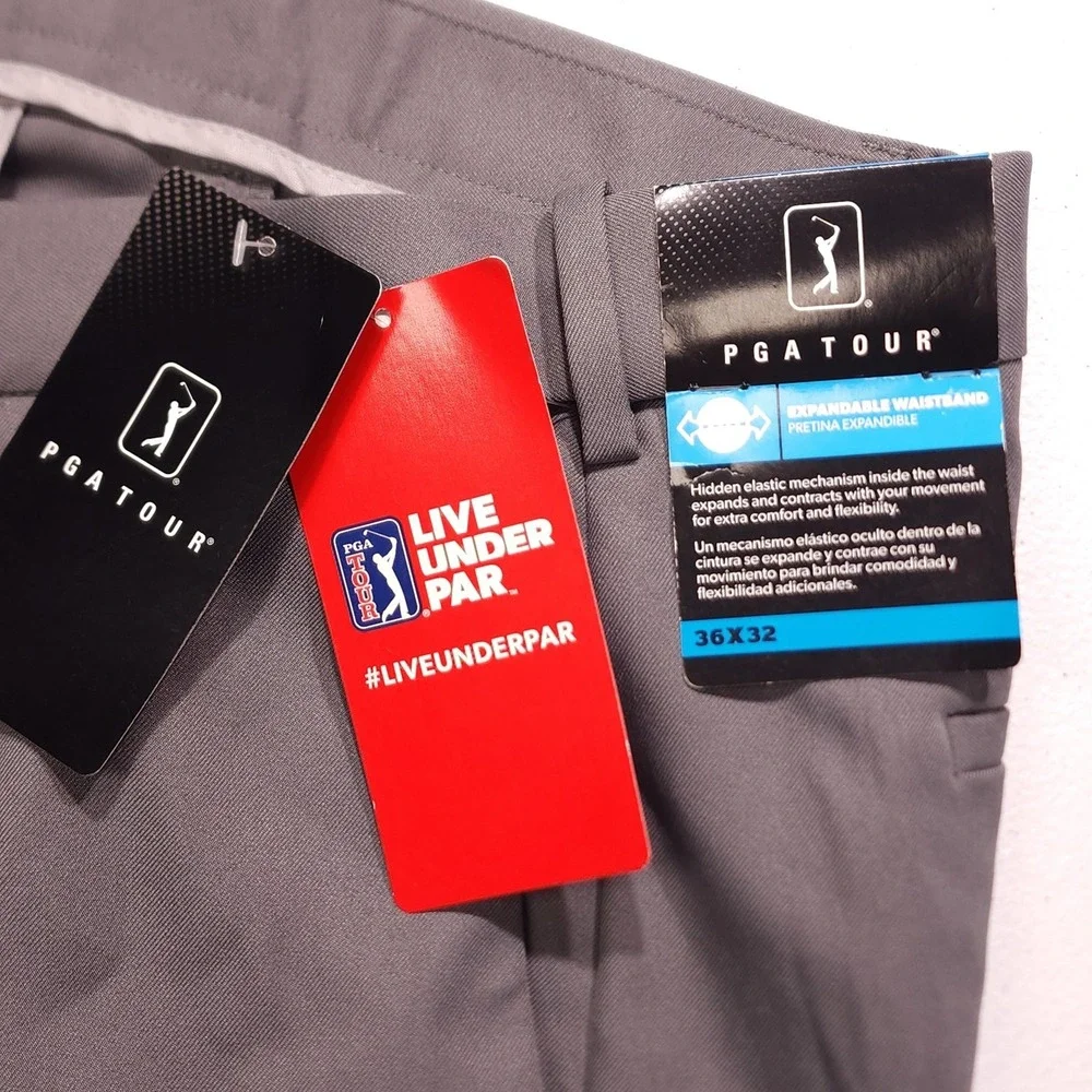 PGA TOUR Golf Pants Mens 36x32 Gray Expandable Waist Performance NWT